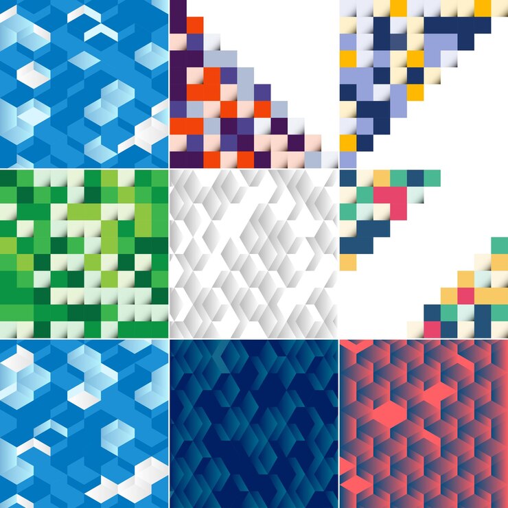 Vector gratuito paquete de 9 de fondo abstracto geométrico azul cuadrado disponible