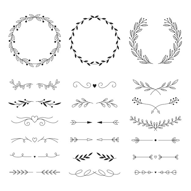 Paquete de adornos de boda de diseño plano lineal