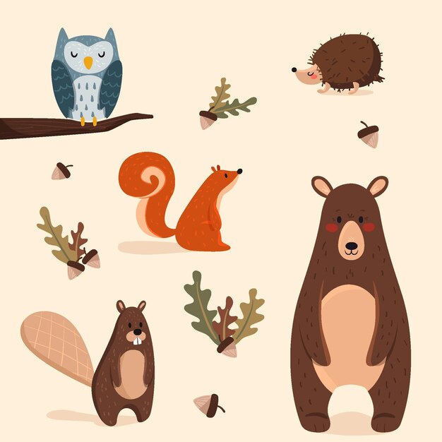 Paquete de animales del bosque otoñal