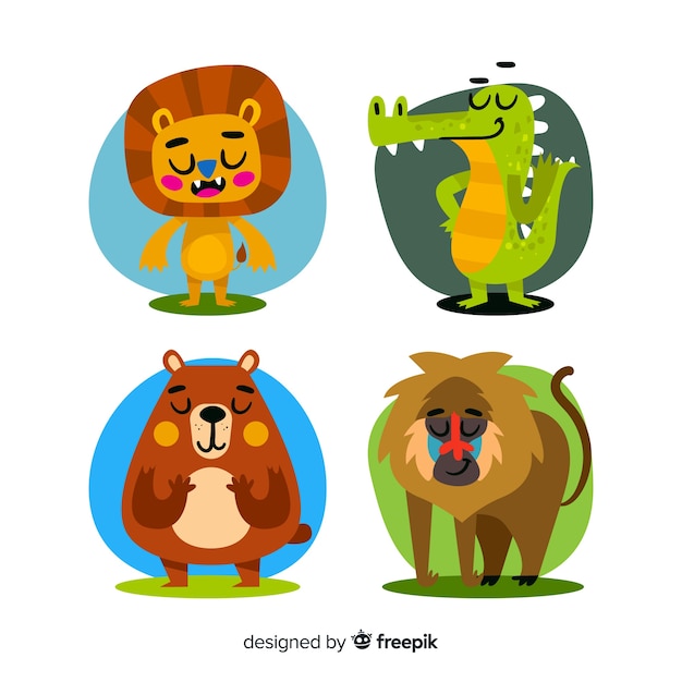 Vector gratuito paquete de animales de dibujos animados de diseño plano