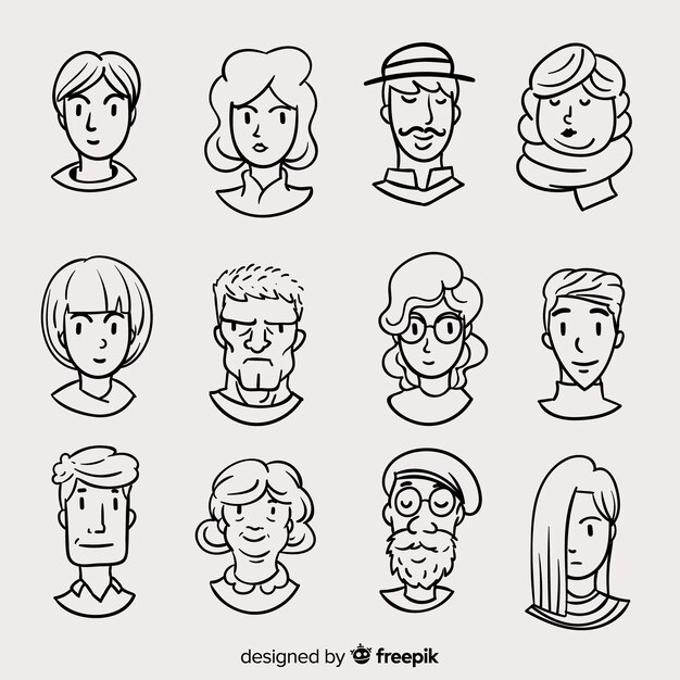 Paquete de avatar de personas dibujadas a mano