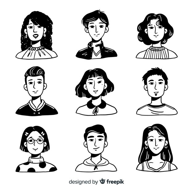Paquete de avatar de personas dibujadas a mano