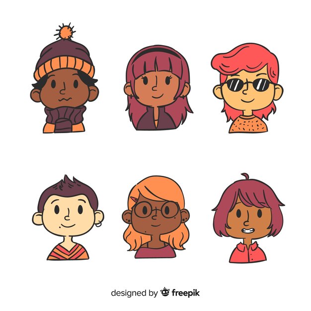 Paquete de avatar de personas en diseño dibujado a mano