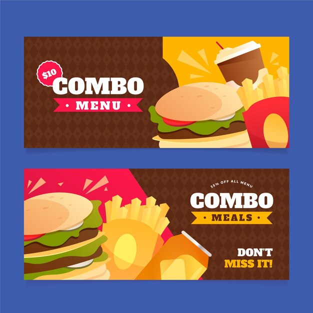 Paquete de banners de comidas combo de comida rápida