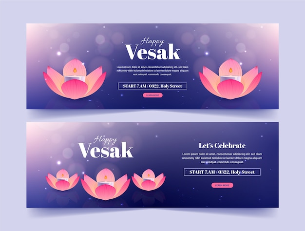 Paquete de banners horizontales de degradado vesak day