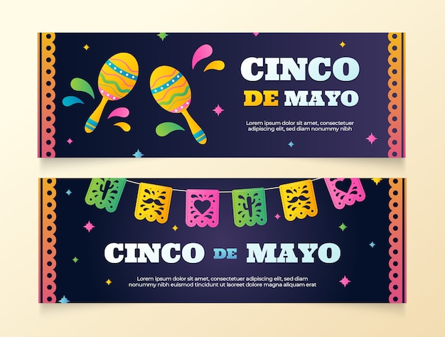 Vector gratuito paquete de banners horizontales degradados cinco de mayo