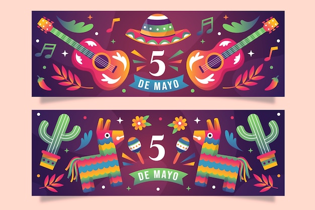 Vector gratuito paquete de banners horizontales degradados cinco de mayo