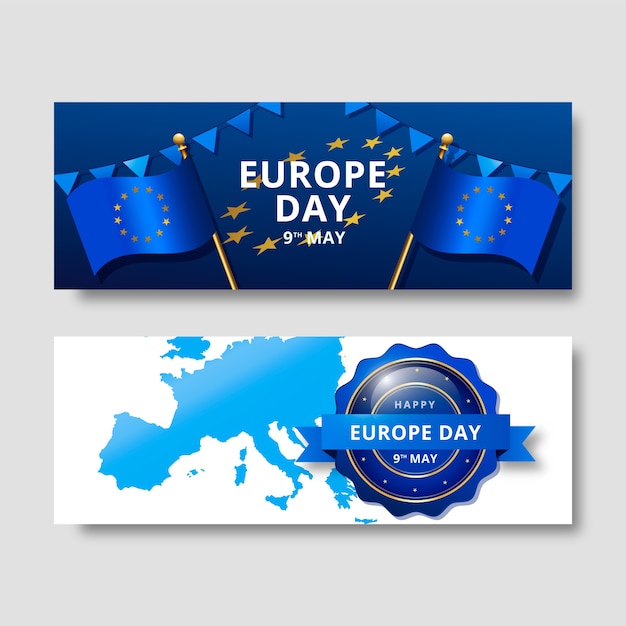 Paquete de banners horizontales degradados del día de europa