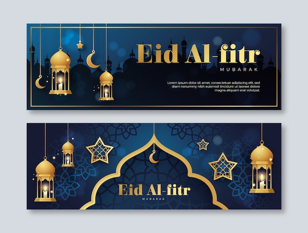 Vector gratuito paquete de banners horizontales degradados eid al-fitr