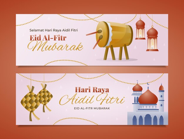 Paquete de banners horizontales degradados eid al-fitr