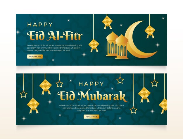 Paquete de banners horizontales degradados eid al-fitr