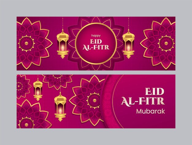 Paquete de banners horizontales degradados eid al-fitr