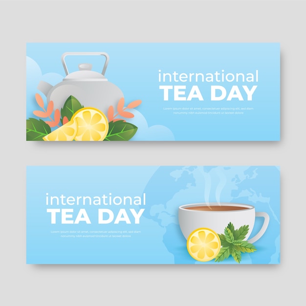 Vector gratuito paquete de banners horizontales del día internacional del té degradado