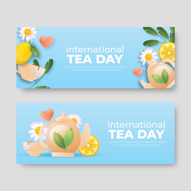 Vector gratuito paquete de banners horizontales del día internacional del té degradado