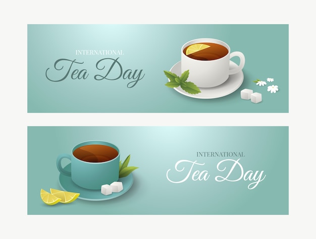 Paquete de banners horizontales del día internacional del té degradado