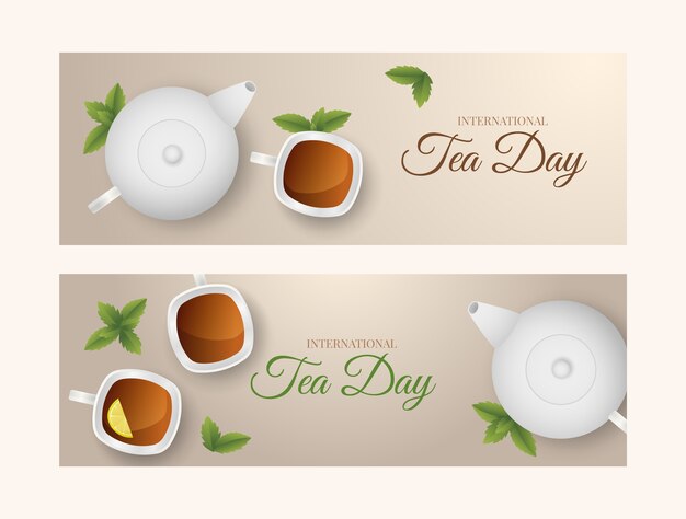Paquete de banners horizontales del día internacional del té degradado