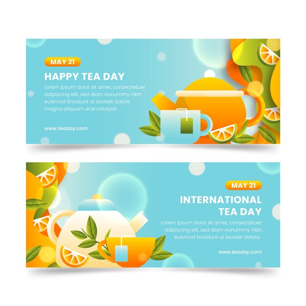 Paquete de banners horizontales del día internacional del té degradado