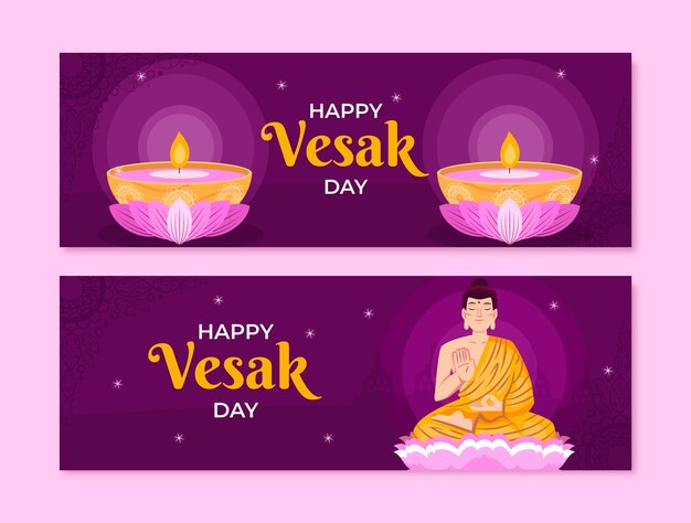 Paquete de banners horizontales del día vesak plano