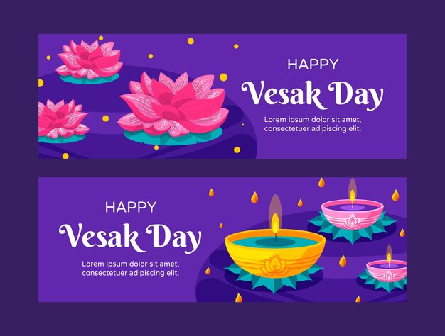 Paquete de banners horizontales del día vesak plano