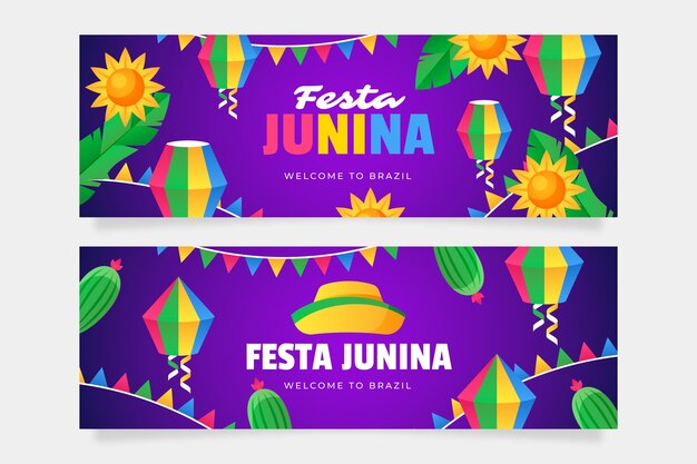 Paquete de banners horizontales de festas juninas degradado