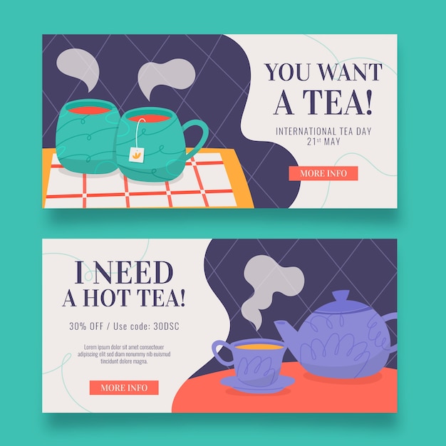 Vector gratuito paquete de banners horizontales planos del día internacional del té