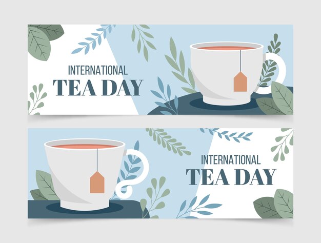 Paquete de banners horizontales planos del día internacional del té