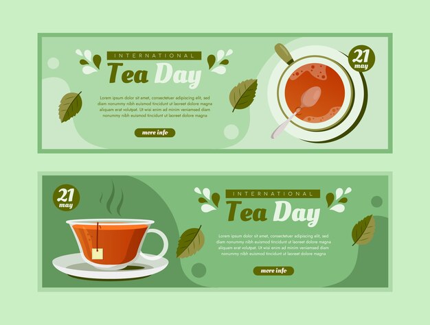 Paquete de banners horizontales planos del día internacional del té