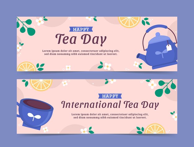Paquete de banners horizontales planos del día internacional del té