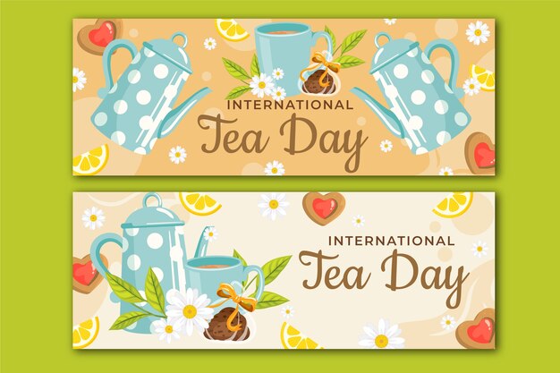 Paquete de banners horizontales planos del día internacional del té