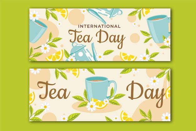 Paquete de banners horizontales planos del día internacional del té