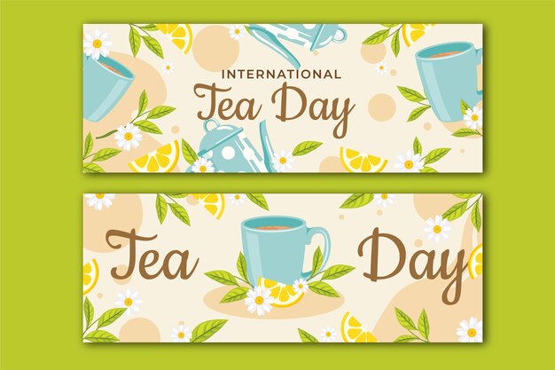 Paquete de banners horizontales planos del día internacional del té