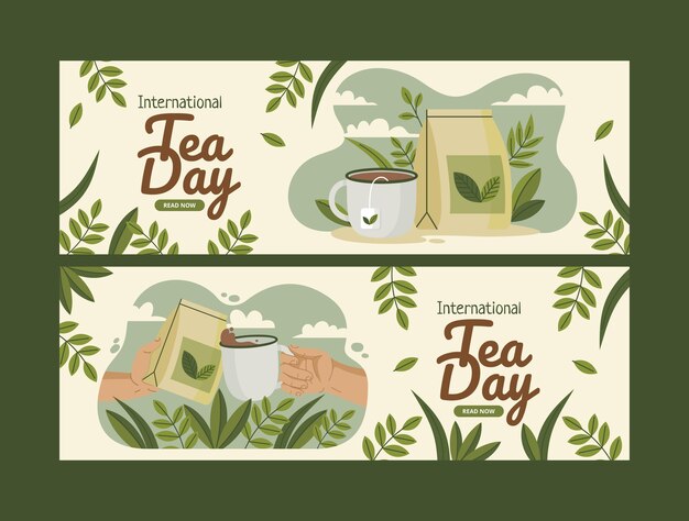 Paquete de banners horizontales planos del día internacional del té