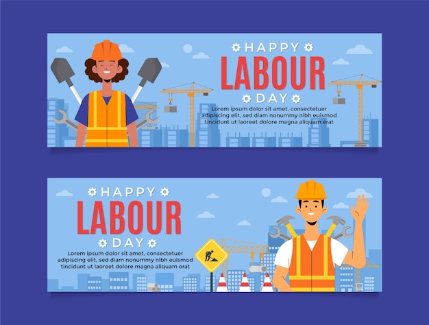 Vector gratuito paquete de banners horizontales planos del día del trabajo