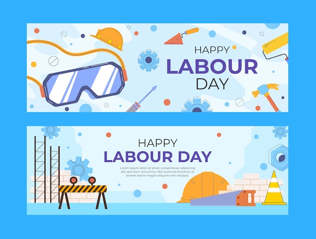 Vector gratuito paquete de banners horizontales planos del día del trabajo