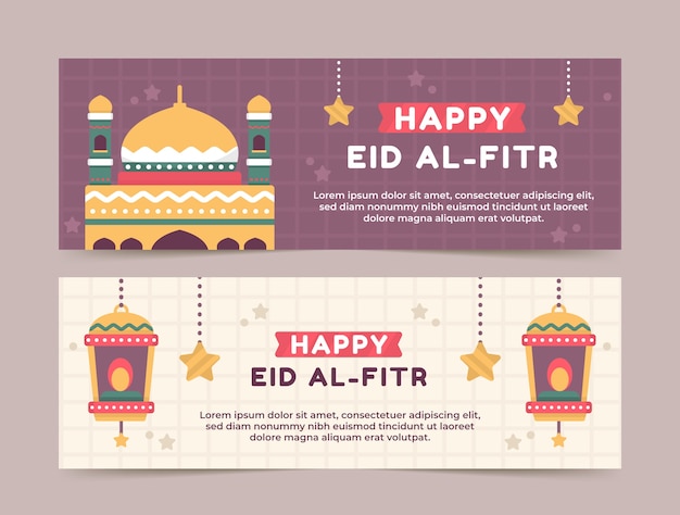 Vector gratuito paquete de banners horizontales planos de eid al-fitr