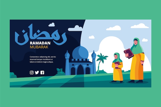 Vector gratuito paquete de banners horizontales de ramadán plano