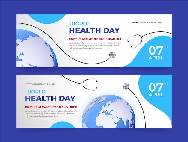 Vector gratuito paquete de banners horizontales realistas del día mundial de la salud