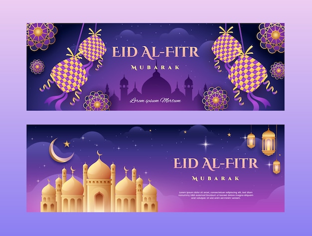 Paquete de banners horizontales realistas de eid al-fitr