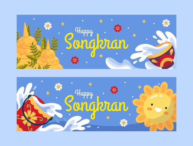 Paquete de banners horizontales de songkran plano