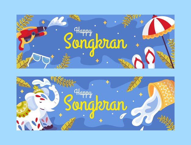 Paquete de banners horizontales de songkran plano