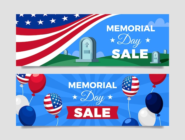 Paquete de banners horizontales de venta de día conmemorativo plano