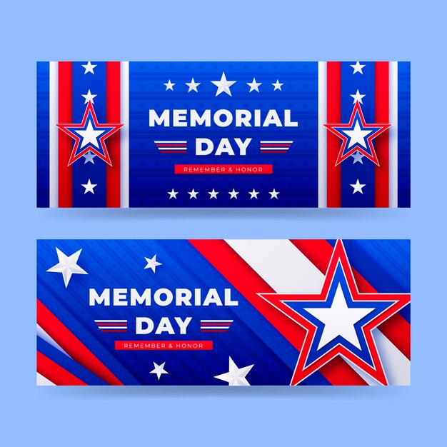 Vector gratuito paquete de banners horizontales de venta de memorial day degradado