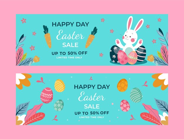 Paquete de banners horizontales de venta de pascua plana