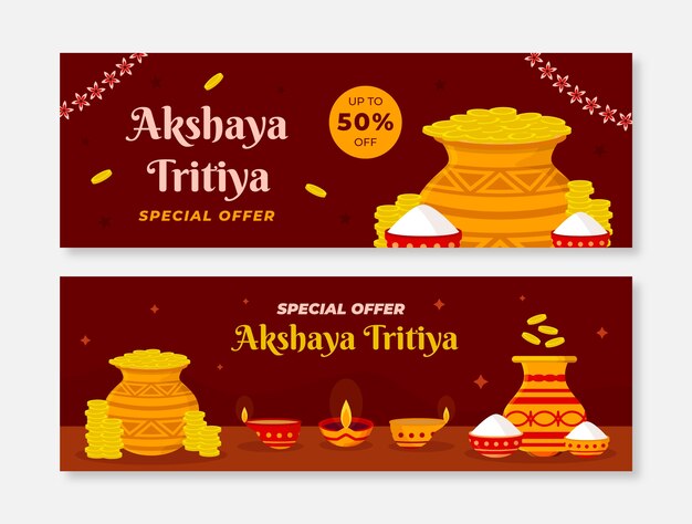 Vector gratuito paquete de banners horizontales de venta plana akshaya tritiya