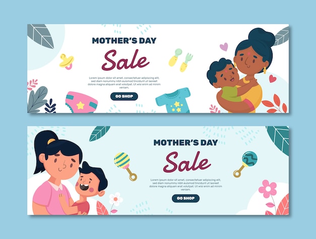 Vector gratuito paquete de banners horizontales de venta plana del día de la madre