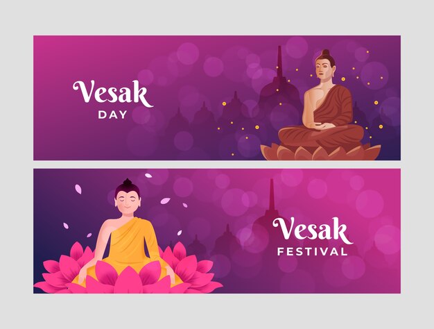 Paquete de banners horizontales vesak degradados