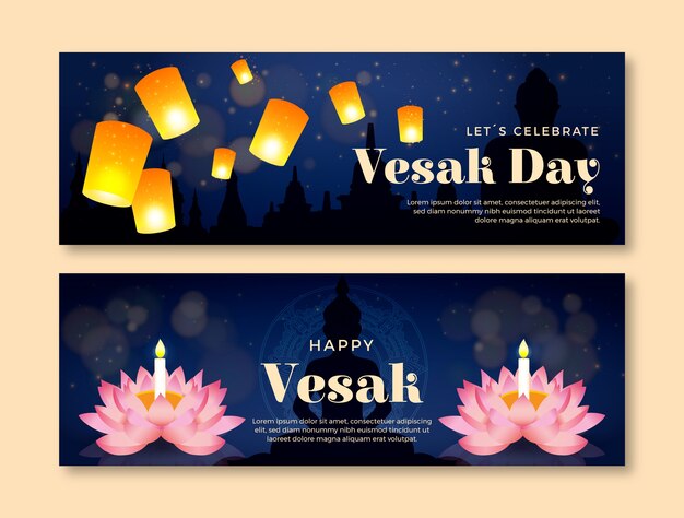 Paquete de banners horizontales vesak degradados