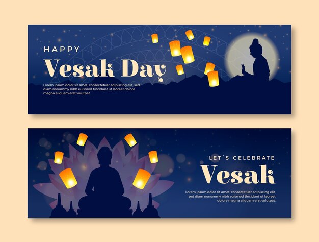 Paquete de banners horizontales vesak degradados