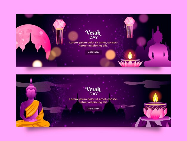 Paquete de banners horizontales vesak degradados