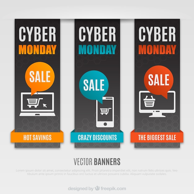 Vector gratuito paquete de banners de lunes cyber